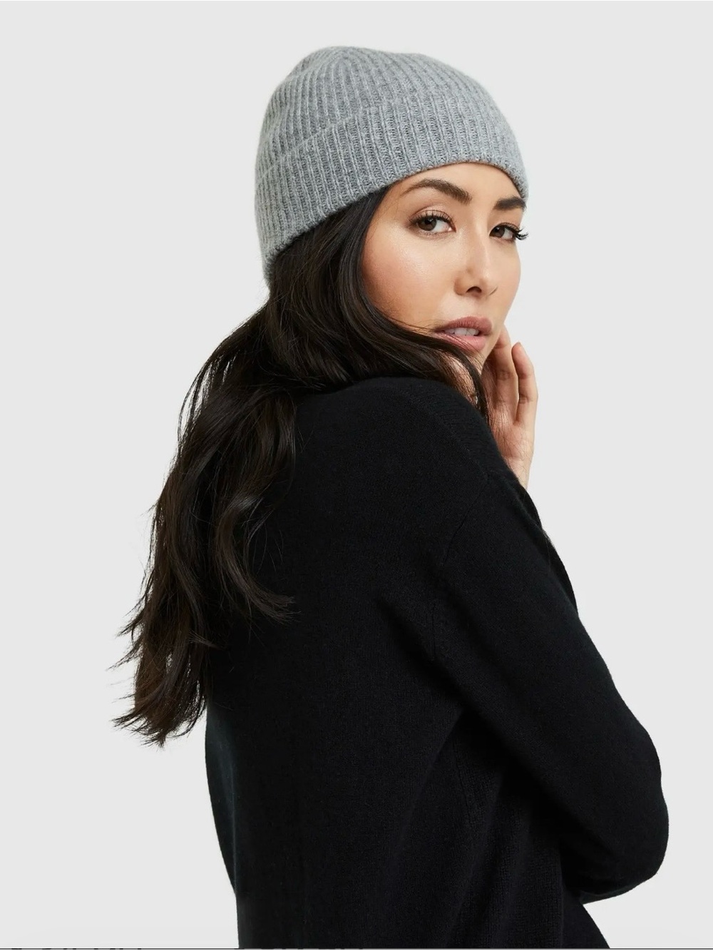 Quince Gray Rib Knit Cashmere Beanie - Women's Winter Hat XS/S